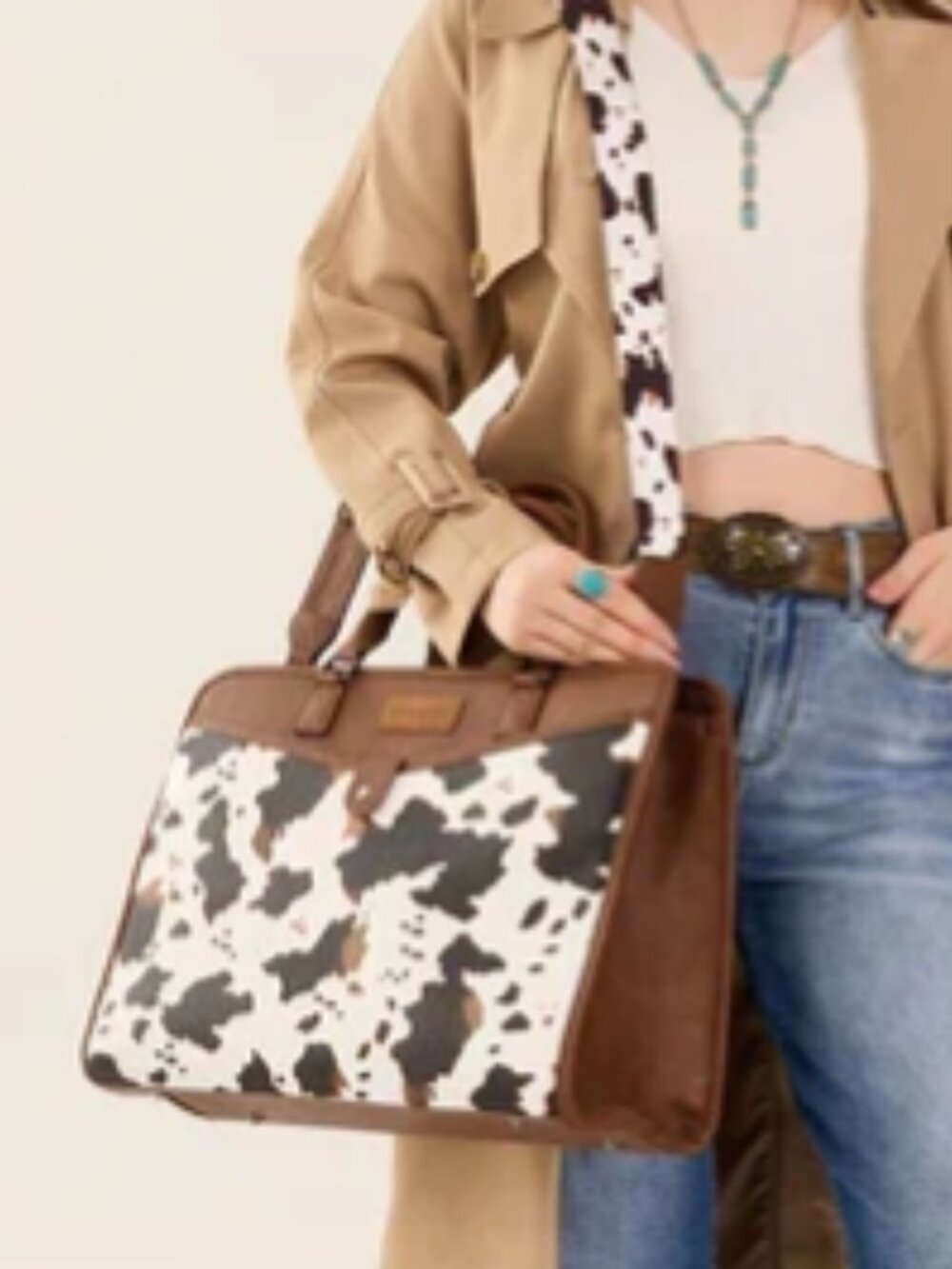 Wrangler Cow Print Laptop Bag Briefcase Western Crossbody Work Tote NWT